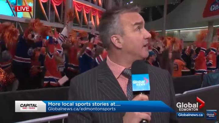 Video: Live TV report gets interrupted by Oilers’ game-winning goal