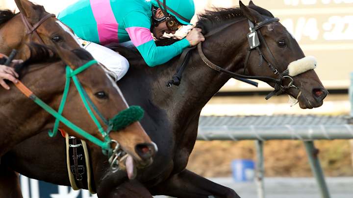 Keri Belle wins Megahertz Stakes by a nose at Santa Anita