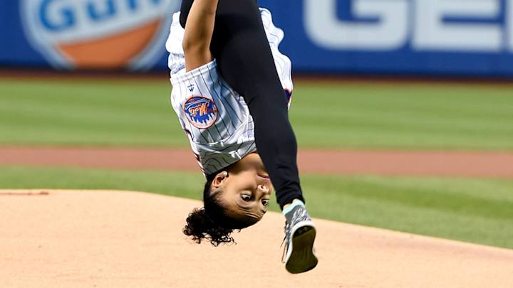 US Olympic gymnast flips out for first pitch at Citi Field