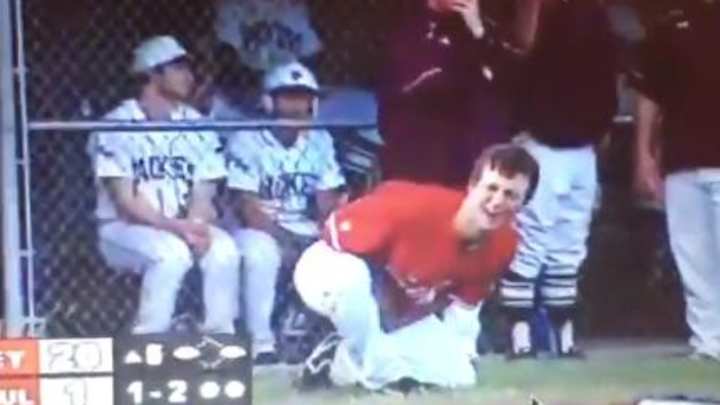 Watch: High school baseball player dabs after brutal foul ball to crotch