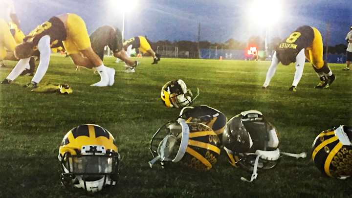 Harbaugh's traveling road show draws 5k to Michigan practice Harbaugh's traveling road show draws 5k to Michigan practice