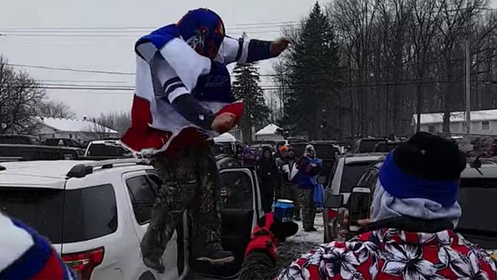 Yeah, a Bills fan jumped through a table and probably broke his leg