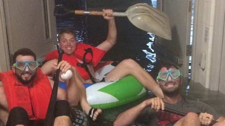 This minor league dugout flooded, so players swam in it This minor league dugout flooded, so players swam in it
