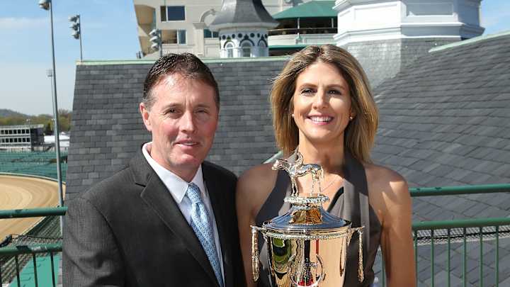 Trophy for winner of 142nd Kentucky Derby arriving at track