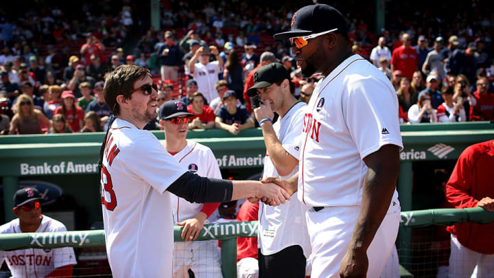 Boston Marathon bombing survivor throws Red Sox first pitch on race day