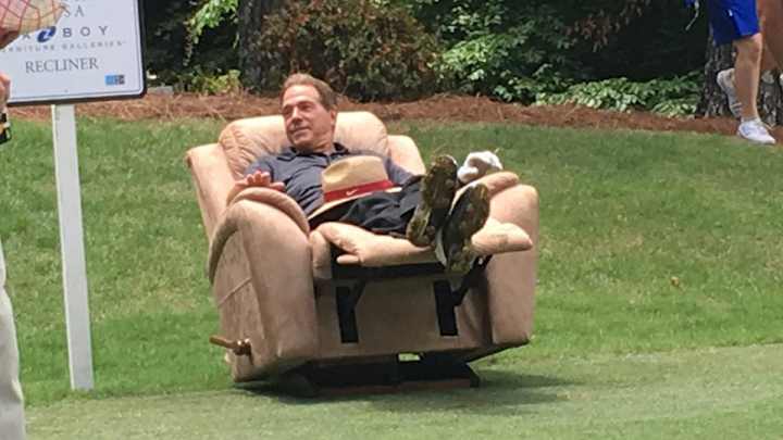 This is a photo of the only time Nick Saban has ever relaxed