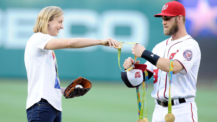 Watch: Katie Ledecky throws out first pitch at Nationals game