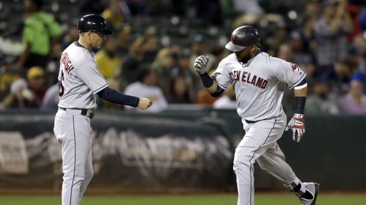 Santana homers, Carrasco pitches Indians over A's 1-0