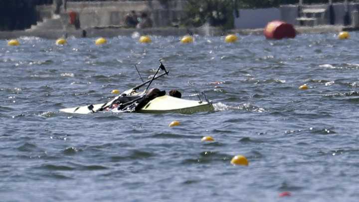 Serbia's men's pair capsize