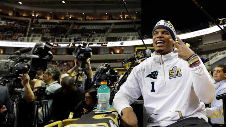 Watch: Cam Newton freestyle raps at Super Bowl Media Day