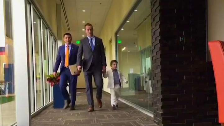 Peyton Manning’s son stunted on the world in a white suit