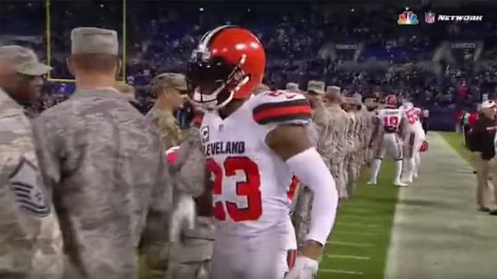 Joe Haden thanks every single service member on the field before game vs. Ravens