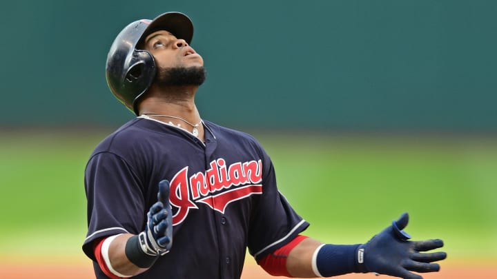 Indians' Santana struck in dugout by foul ball, helped away