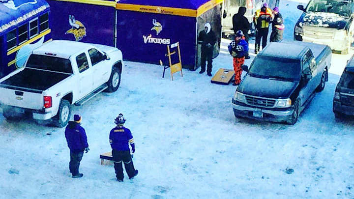 Vikings fans tailgated outside, even though it was 20 degrees below zero Vikings fans tailgated outside, even though it was 20 degrees below zero
