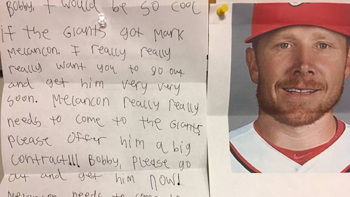 Fan writes to Giants asking for GM to sign Mark Melancon, wish granted Fan writes to Giants asking for GM to sign Mark Melancon, wish granted