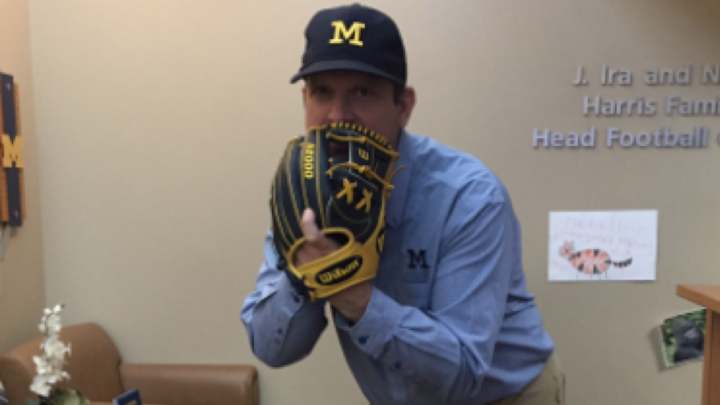 Does Jim Harbaugh have a photo of Harambe in his office?