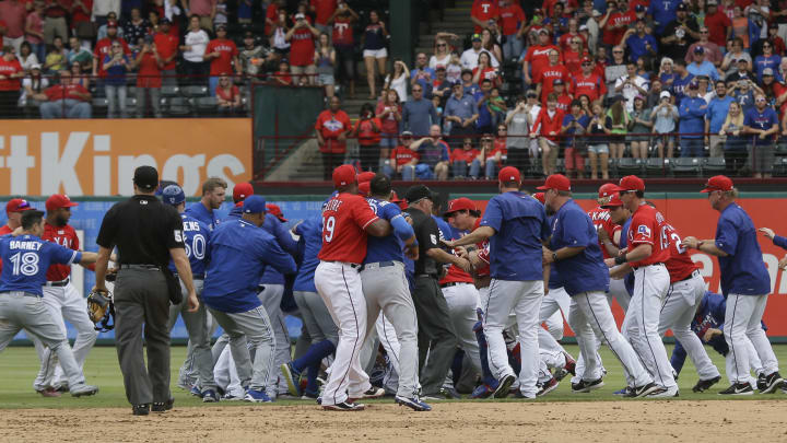 Toronto-Texas feud simmering since playoffs erupts in brawl