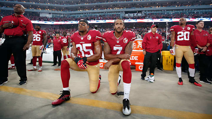 1. Colin Kaepernick takes a knee during national anthem 1. Colin Kaepernick takes a knee during national anthem
