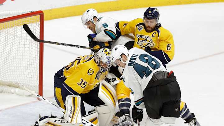 Series tied 2-2 as Predators beat Sharks 4-3 in triple OT