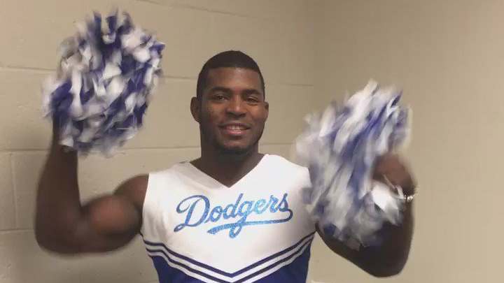 Yasiel Puig welcomed the Rams to LA in a cheerleader’s uniform