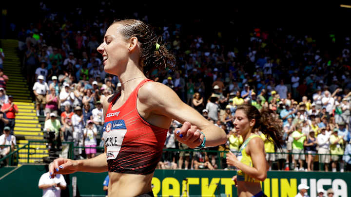 No celebration this time, Huddle runs hard across finish