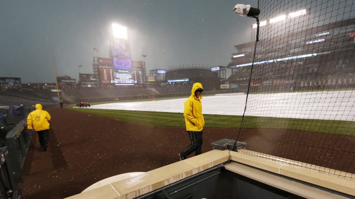 Hail, flooding cause delay at Coors before Jays-Rockies