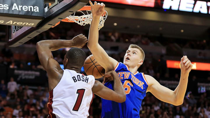 Watch: Kristaps Porzingis dunked on twice in victory against Heat Watch: Kristaps Porzingis dunked on twice in victory against Heat