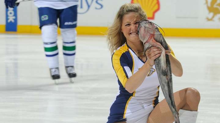 Watch Predators fans strap catfish to their backs before playoff game