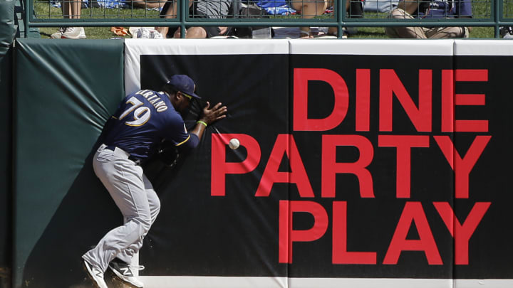 Brewers' Liriano hit in face by pitch, carried off field