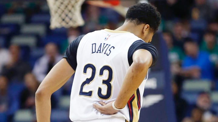 Anthony Davis suffers lower back contusion while tumbling into crowd Anthony Davis suffers lower back contusion while tumbling into crowd