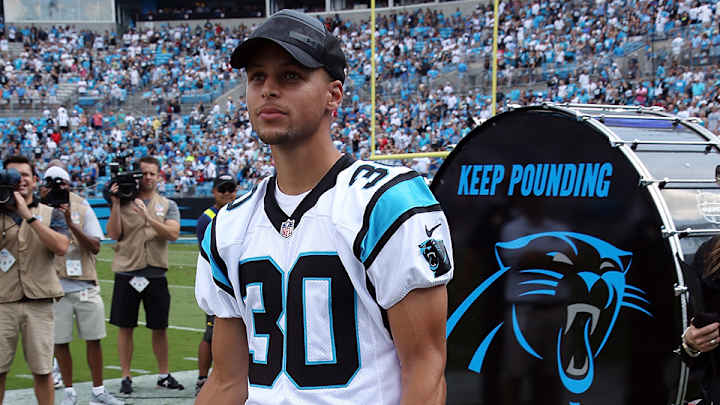 Watch: Stephen Curry bangs Panthers drum before Super Bowl kickoff Watch: Stephen Curry bangs Panthers drum before Super Bowl kickoff