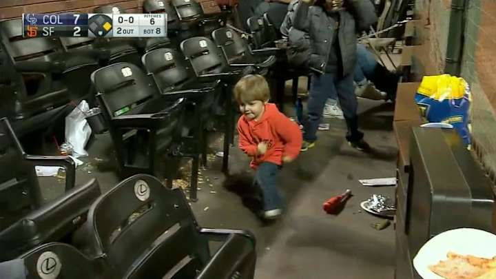 Two adorable Giants fans played a thrilling game of imaginary baseball Two adorable Giants fans played a thrilling game of imaginary baseball