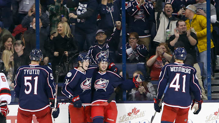 Rookie Bjorkstrand leads Blue Jackets past Devils 6-3