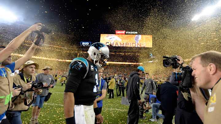 Fan on field takes selfie with sad Cam Newton after the Super Bowl