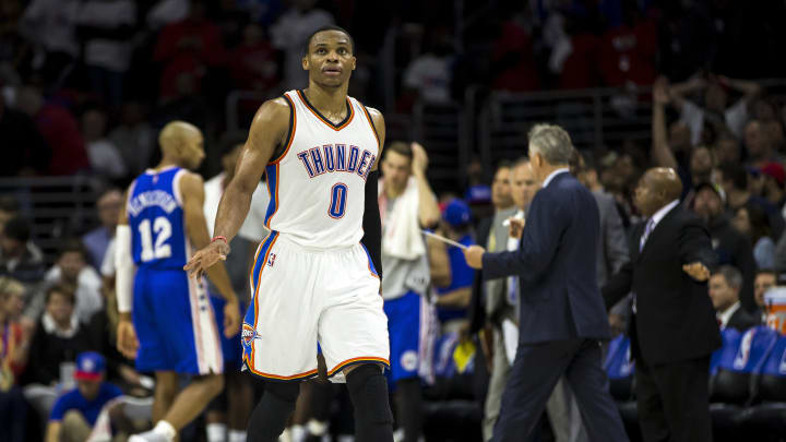 76ers fan ejected for flipping off Thunder guard Russell Westbrook 76ers fan ejected for flipping off Thunder guard Russell Westbrook