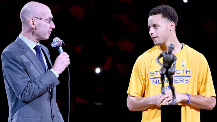 Watch: Adam Silver leaves Stephen Curry hanging on handshake