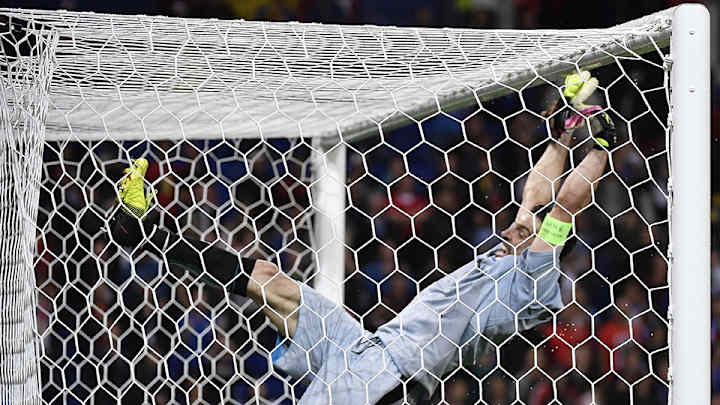 Watch: Gianluigi Buffon wiped out while celebrating Italy’s win Watch: Gianluigi Buffon wiped out while celebrating Italy’s win