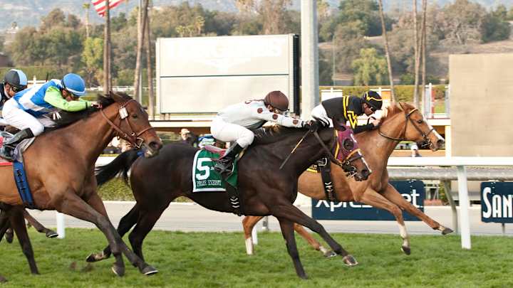 Prize Exhibit wins Monrovia Stakes by nose at Santa Anita