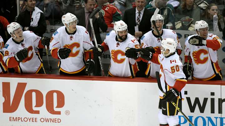 Sieloff gets goal in 1st NHL game, Flames beat Wild 2-1