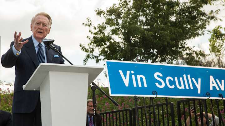 Dodgers open at home in 2nd place with Scully at mic