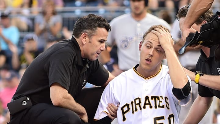 Pirates RHP Taillon hit in head by liner but stays in game