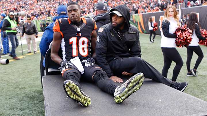 Bengals receiver A.J. Green carted off with hamstring injury Bengals receiver A.J. Green carted off with hamstring injury