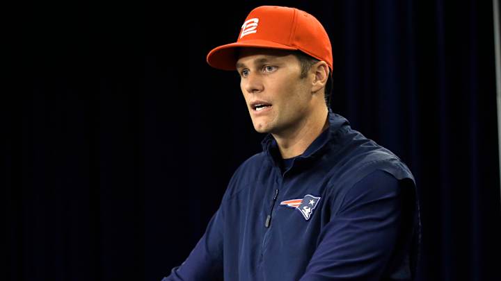 Tom Brady shows off scab on thumb from scissor accident at press conference