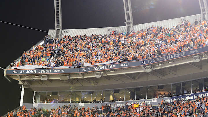 Fan dies after falling over railing while leaving Broncos game