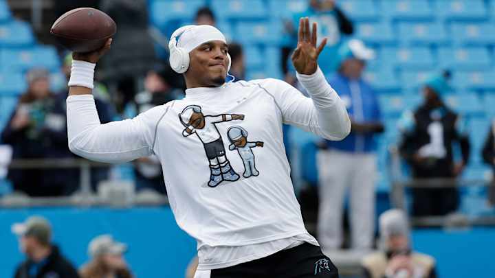 Cam Newton’s warmup shirt is him and his son dabbing Cam Newton’s warmup shirt is him and his son dabbing