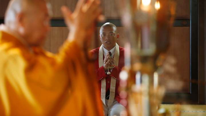 Japanese Buddhist priest contemplates canoe gold in Rio