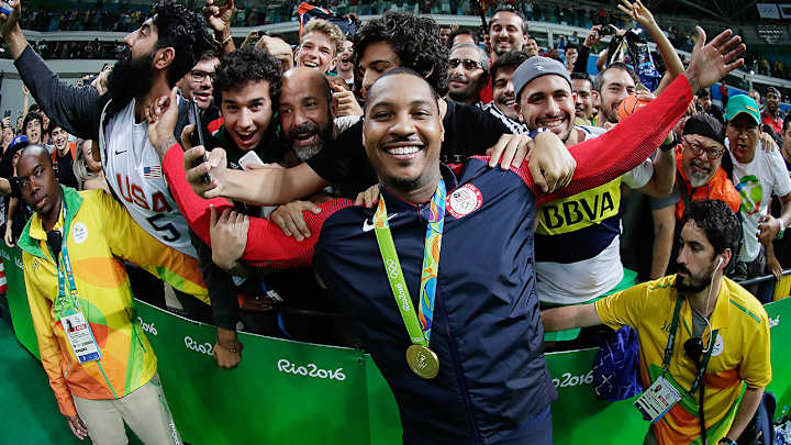 La La let DJ Khaled wear Carmelo Anthony’s three Olympic gold medals La La let DJ Khaled wear Carmelo Anthony’s three Olympic gold medals