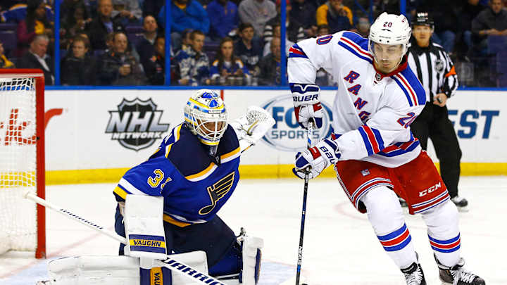 Lundqvist has milestone night as Rangers beat Blues 2-1