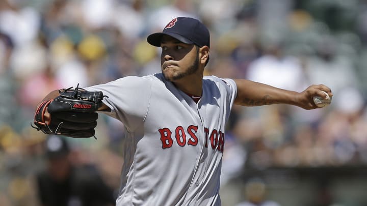 Red Sox pitcher Rodriguez hasn't allowed a hit against A's
