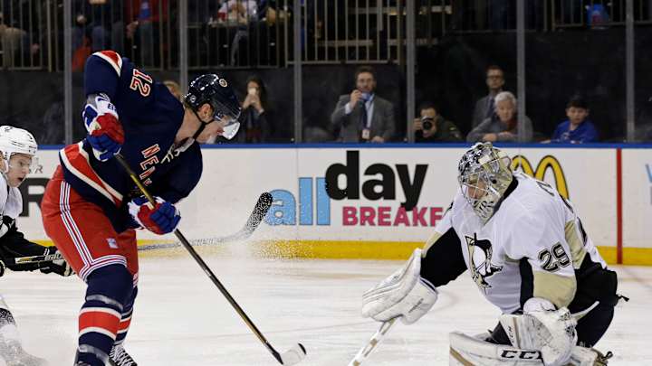 Short-handed Penguins surge past Rangers 5-3
